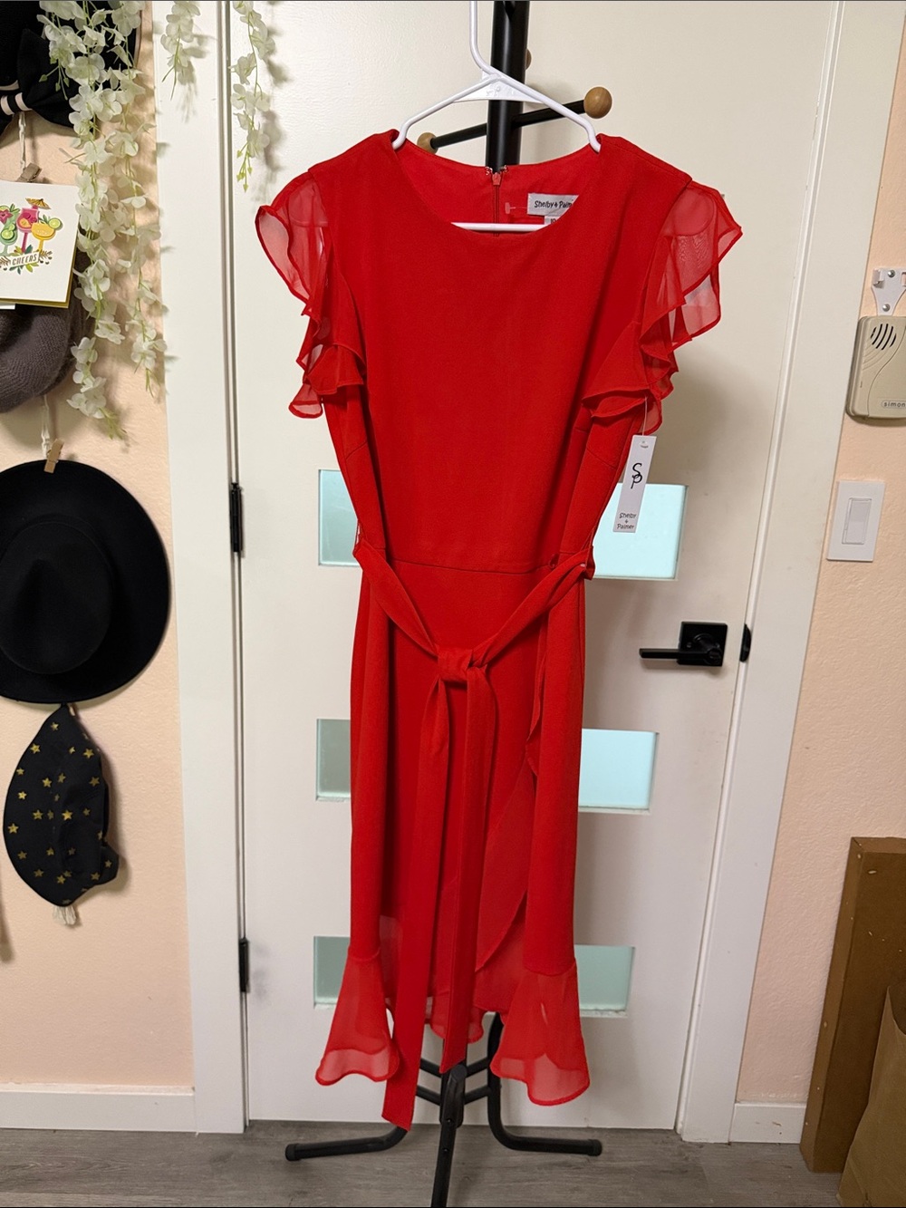Shelby & Palmer Red Chiffon High-Low Ruffle Dress